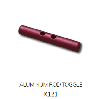 Aluminum WeTOOL Toggle that can be secured using cord and used with backpacks, tents, bags, and more! Use this when making your own gear!